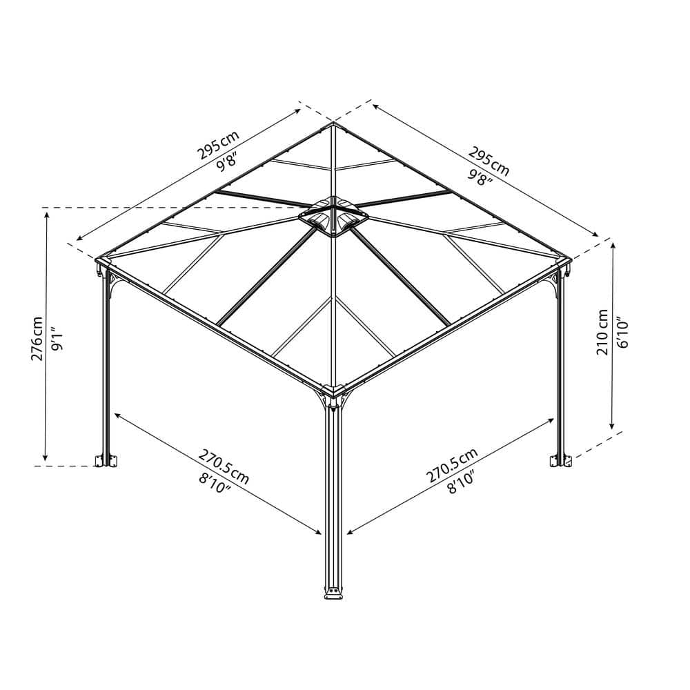 Palermo 10' x 10' Gray Aluminum Gazebo with Bronze Polycarbonate Roof