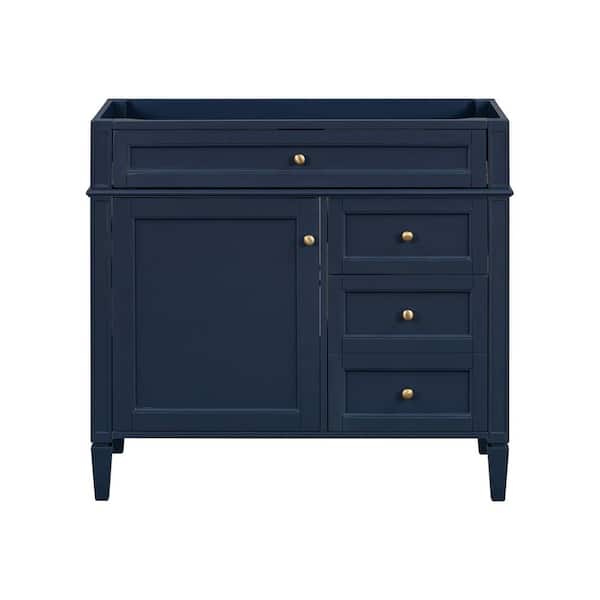 36 in. Solid Wood Frame Bath Vanity Cabinet without Top Sink in Blue with 2 Drawers and a Tip-Out Drawer