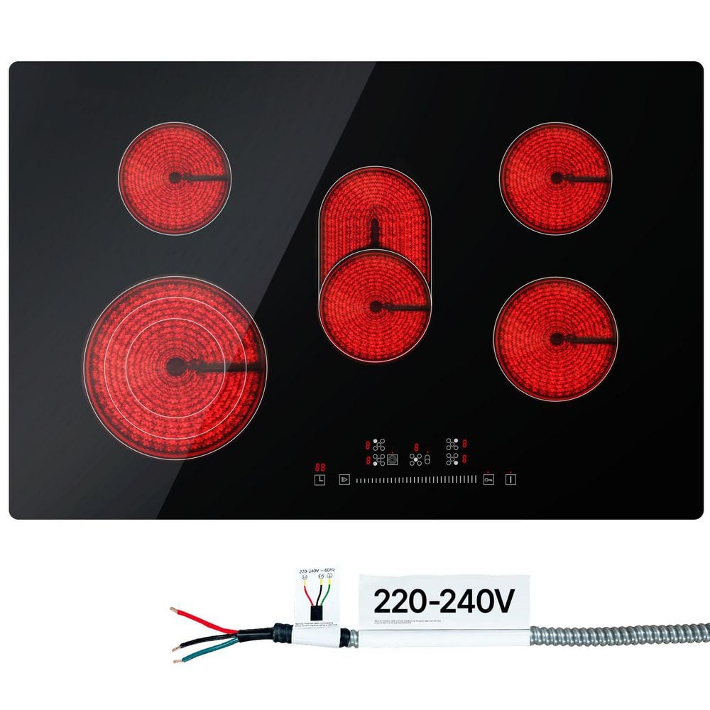 Built in Electric Stove Top 30.3 x 20.5 in. 5 Burners 240 V Glass Radiant Cooktop with Sensor Touch Control