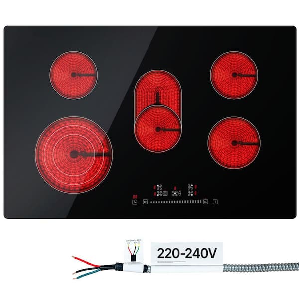SKYSHALO Built in Electric Stove Top 30.3 x 20.5 in. 5 Burners 240 V Glass Radiant Cooktop with Sensor Touch Control