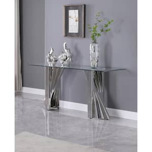 Ozuna 55 in.Tempered Clear Glass Stainless Steel, Rectangle Console Table.