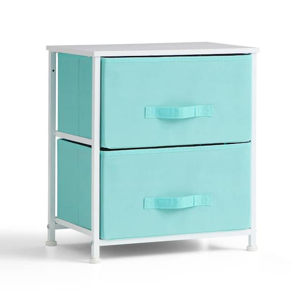Brookside Sierra 17.75 in W. x 21.25 in. H White 2-Drawer Fabric Storage Chest with Aqua Drawers