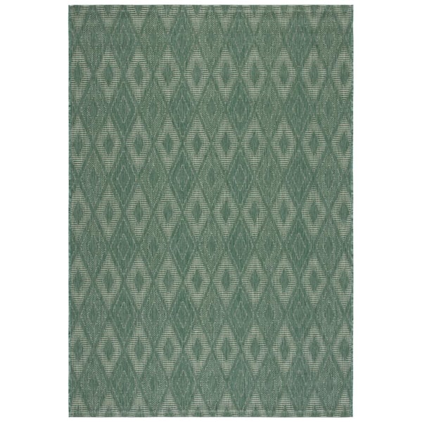 Courtyard Dark Green/Beige 2 ft. x 4 ft. Diamond Ikat Indoor/Outdoor Area Rug