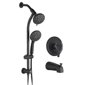 Single Handle 7-Spray Tub and Shower Faucet with Dual Shower Head and Tub Spout 1.8 GPM in. Matte Black Valve Included