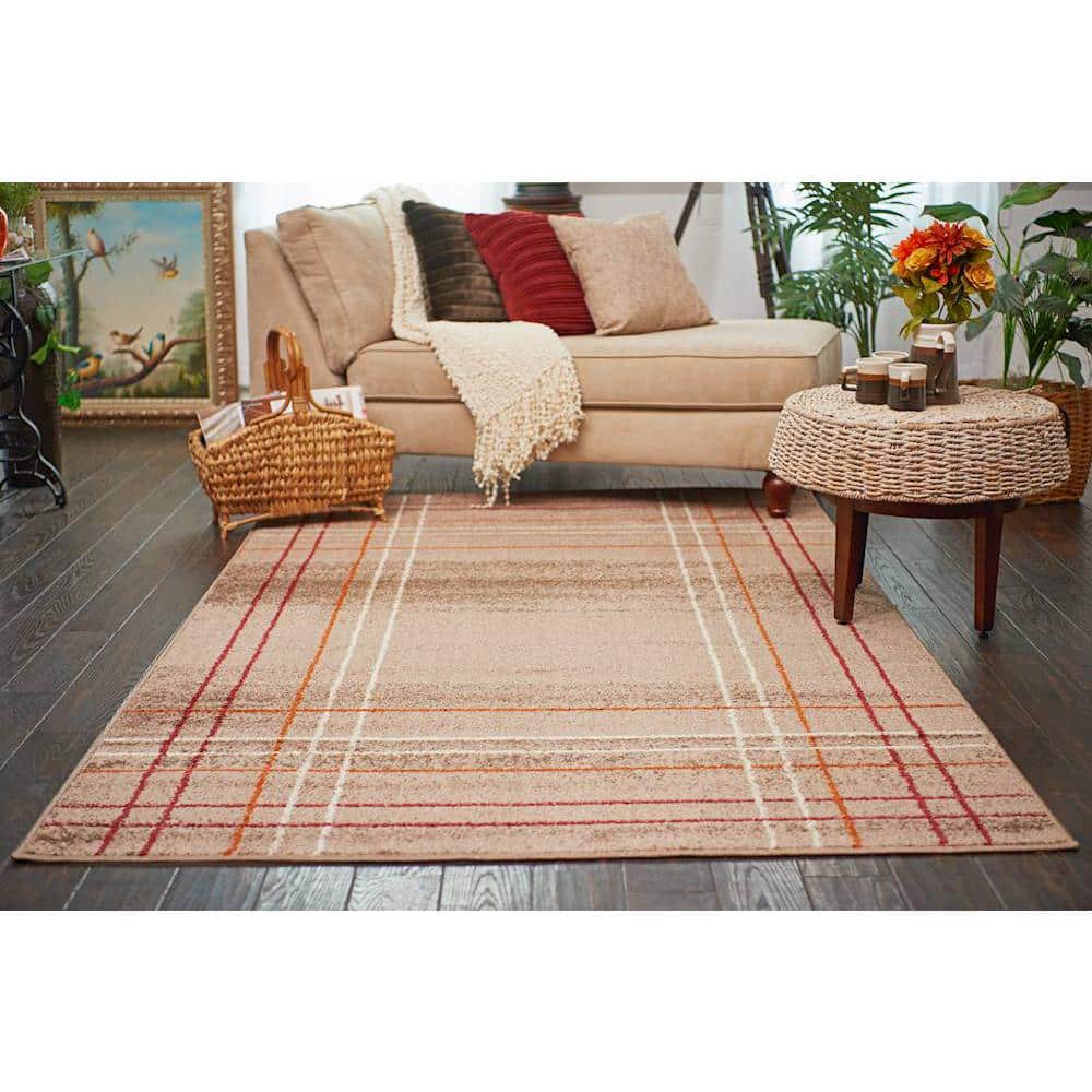 Light Brown Geometric Low Pile Area Rug 5' x 8'