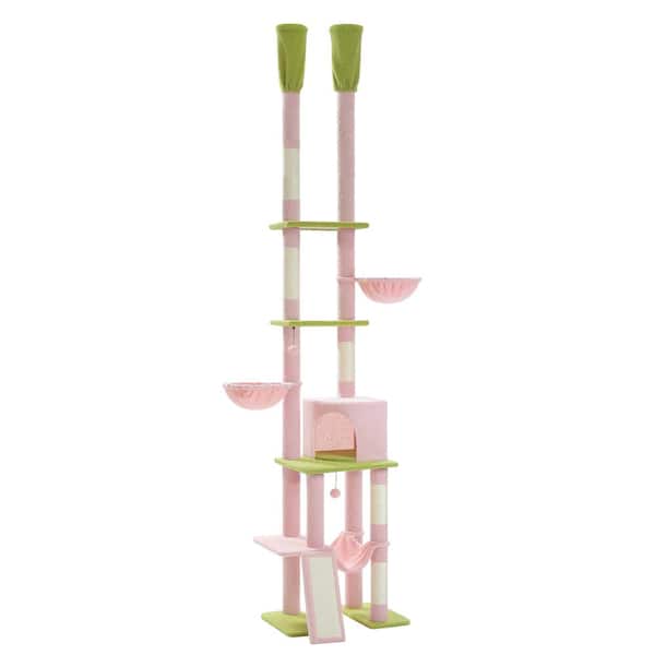 cenadinz Medium to Large Cat Cactus Cat Tree Floor to Ceiling Cat Tower with Adjustable Height(85-112 in.) Pink