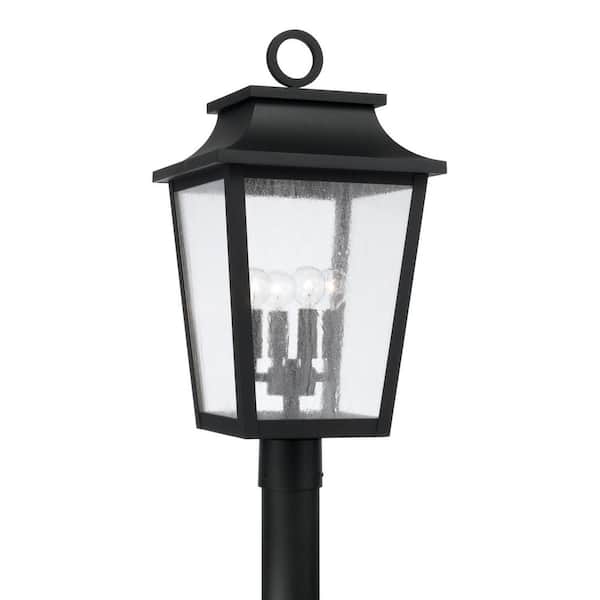 Chandler 4-Light Black Metal Hardwired Outdoor Rust Resistant Post Light with Ripple Glass with No Bulbs Included