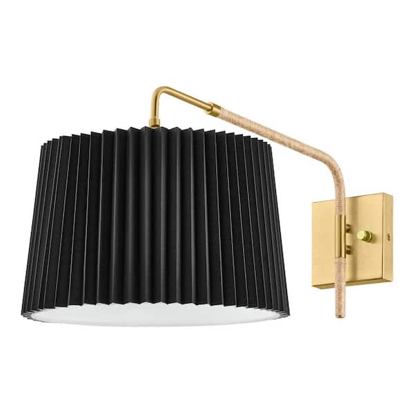 Home Decorators Collection Garay 13 in. 1-Light Aged Brass, Matte Black Accent Wall Sconce