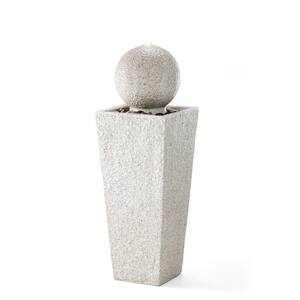 40.25''H Modern Oversized Faux Terrazzo Geometric Pedestal and Sphere Polyresin Outdoor Fountain with Pump and LED Light