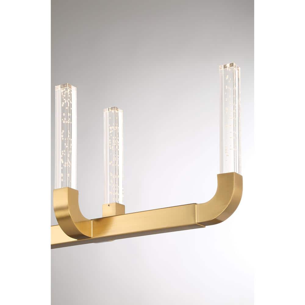 Warm Brass 8-Light LED Linear Chandelier with Clear Seeded Acrylic Shades