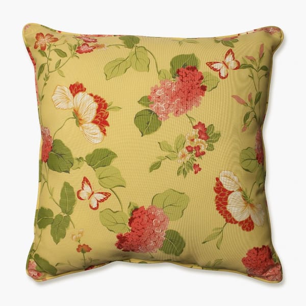 Pillow Perfect Floral Gold Square Outdoor Square Throw Pillow