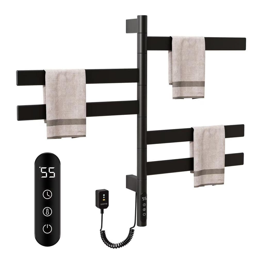 5 Bar Wall Mounted Plug-in/Hardwired Towel Warmer Rotating Heated Rack in B