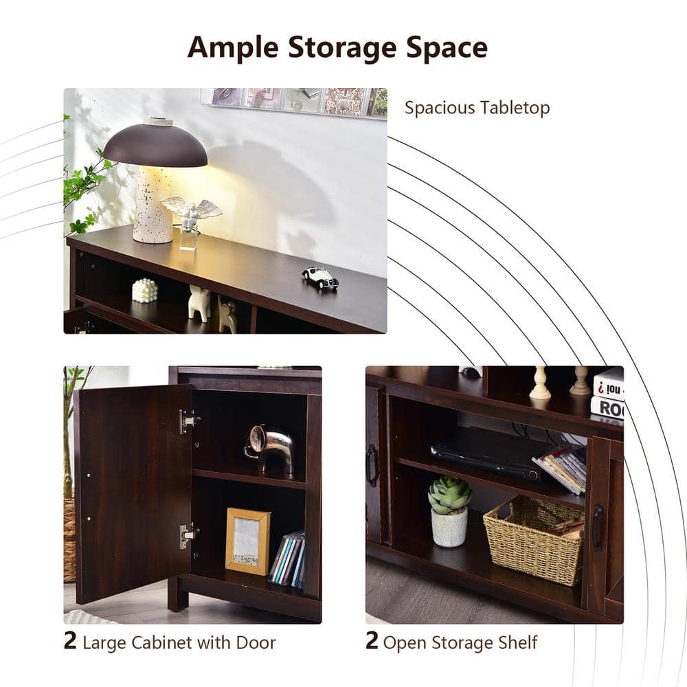 Coffee Brown 59'' Wood TV Stand with Fireplace Cabinet