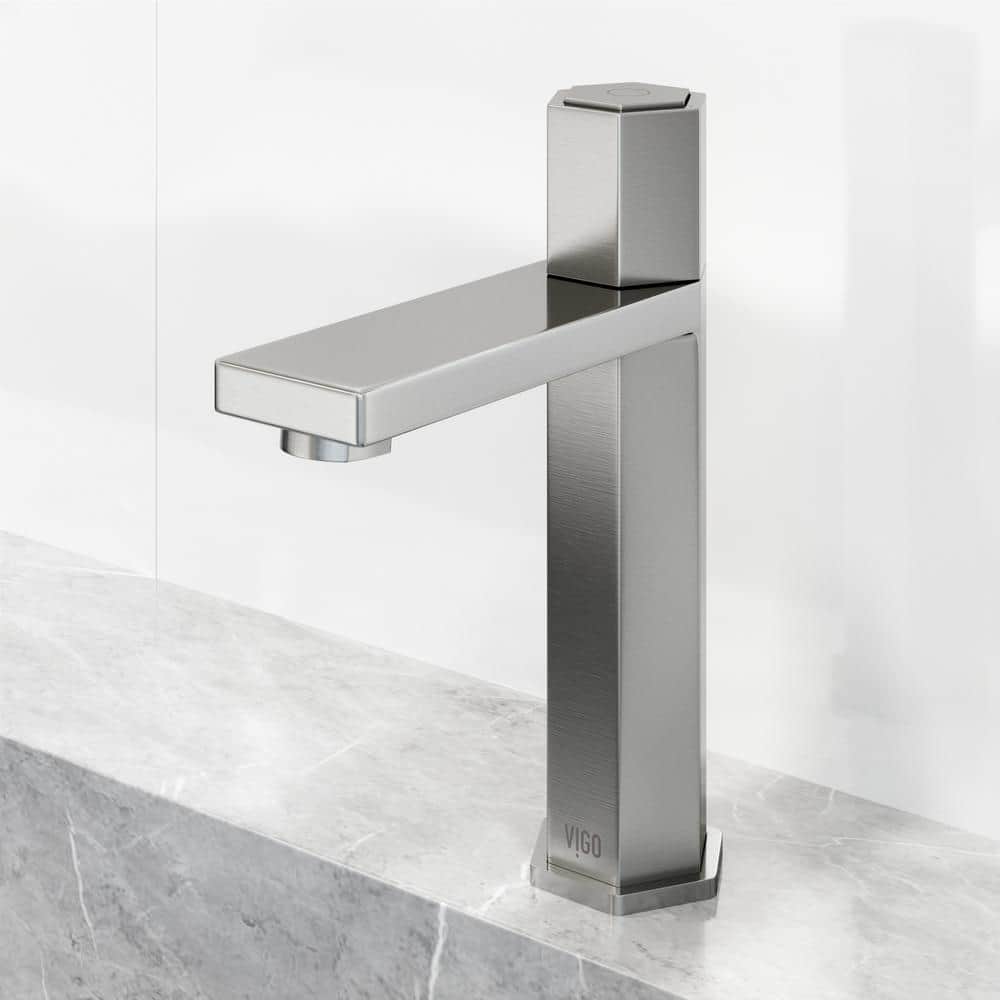 Nova Hexagonal Brushed Nickel Single-Hole Bathroom Faucet