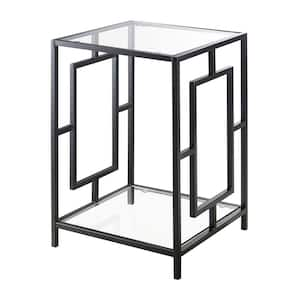 Town Square 15.75 in. Black Square Glass End Table with Shelf