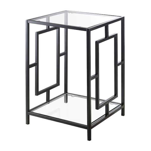 Convenience Concepts Town Square 15.75 in. Black Square Glass End Table with Shelf