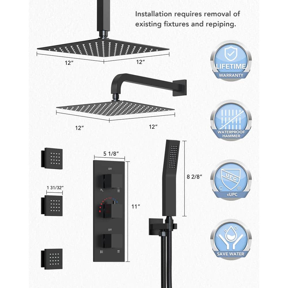 Matte Black Dual Showerheads with Thermostatic Valve