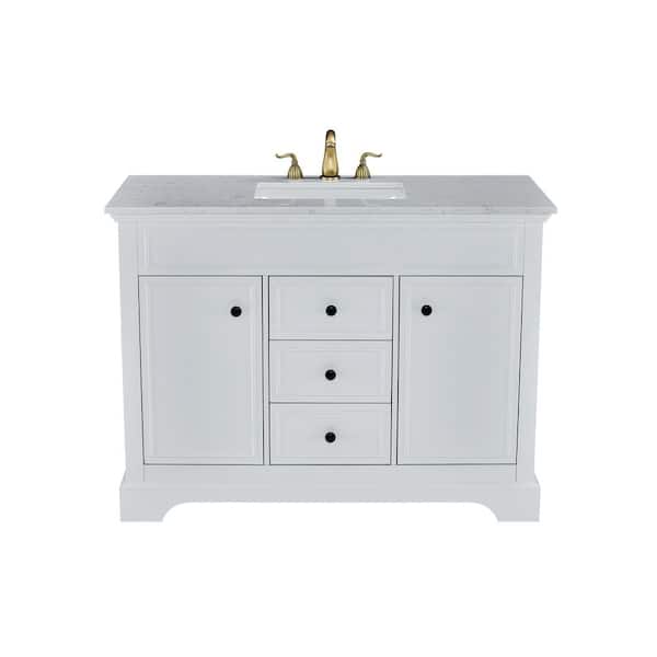 stufurhome Naeb 48 in. W x 22 in. D x 36 in. H Single Sink Bathroom Vanity in White with White Marble Counter Top