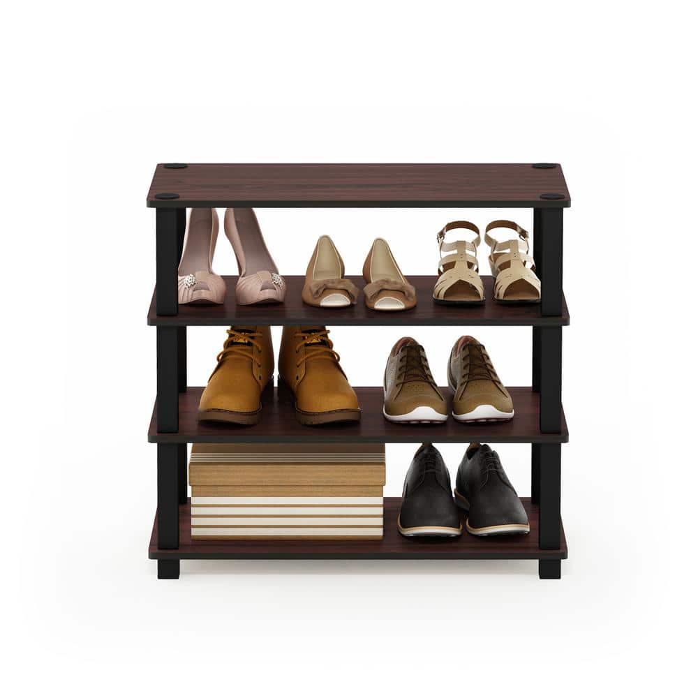 Dark Cherry and Black 4-Tier Stackable Shoe Rack