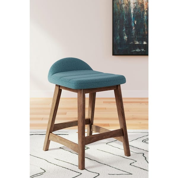 Lyncott Blue/Brown Polyester Counter Height Bar Stool