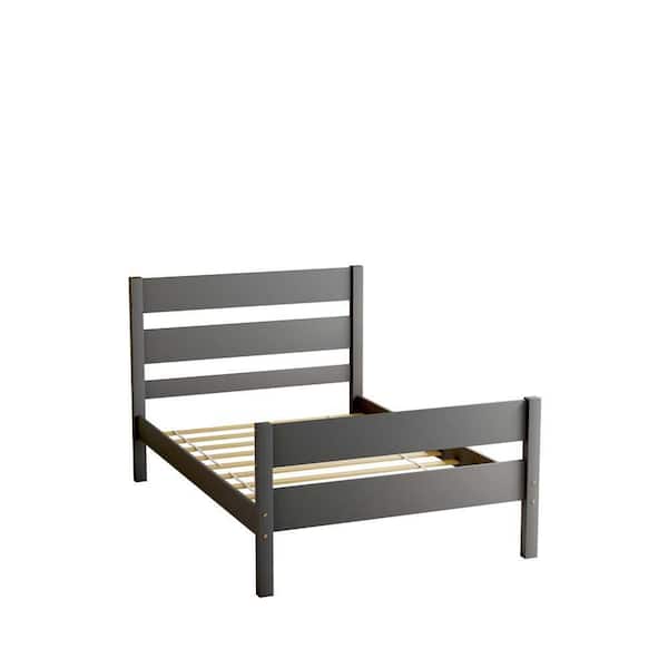 Unbranded Gray Wood Frame Twin Platform Bed with  Headboard and Footboard