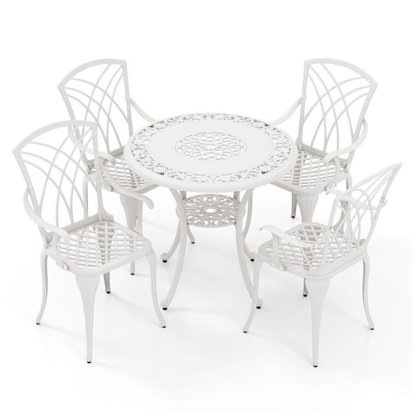 White 5-Piece Cast Aluminum Outdoor Dining Set