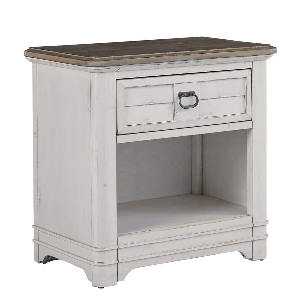 Meadowbrook White-Washed Pine Wood 1-Drawer Nightstand