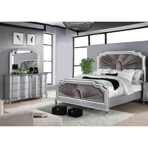 Lorenna 2-Piece Silver and Warm Gray Wood Queen Bedroom Set, Bed and Dresser