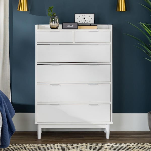 Welwick Designs 6-Drawer White Solid Wood Mid-Century Modern Dresser with  Tray Top (45 in. H x 30 in. W x 16 in. D) HD9224 - The Home Depot