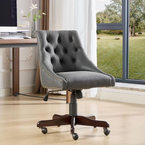Seafuloy PU Leather Medieval Retro Adjustment Height Swivel Office Chair with Recline in Gray