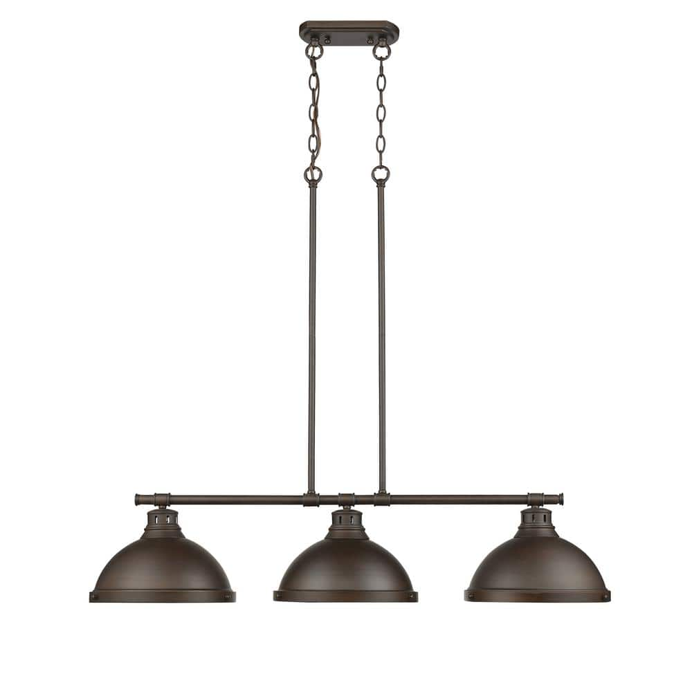 Duncan 3-Light Rubbed Bronze Linear Pendant with Rubbed Bronze Shades