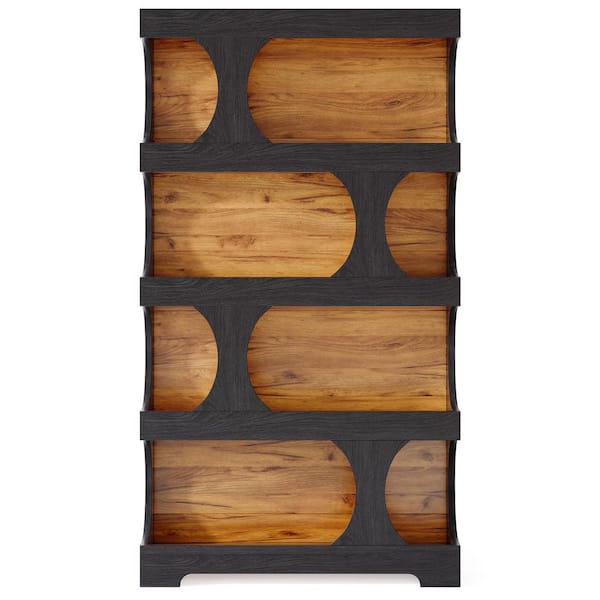 Eulas 71 in. Tall 4-Tier S-Shaped Black MDF Bookcase for Home Office