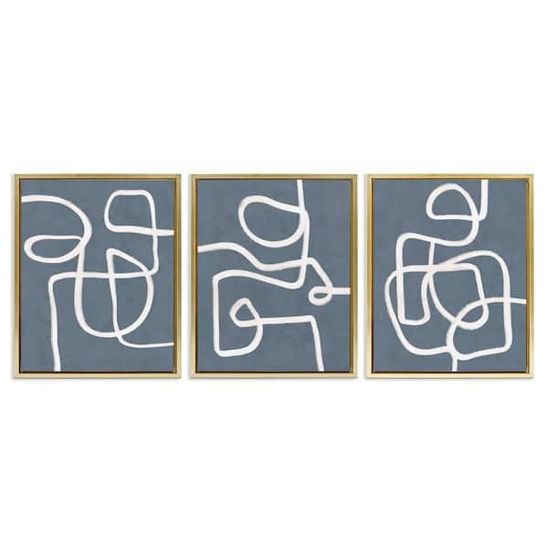 Stupell Industries Squiggles on Grey by Nina Blue 3 Pieces Gold Floater Frame Abstract Graphic Art Print 31 in. x 25 in.