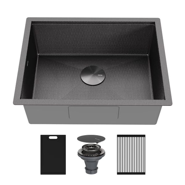 Matrix 24 in. Undermount Single Bowl 16-Gauge Gunmetal Grey Stainless Steel Workstation Kitchen Sink