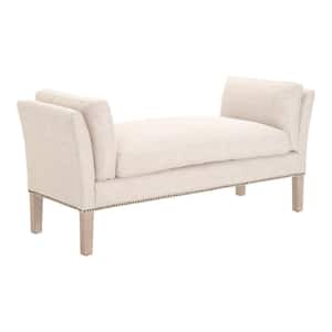 60 in. Beige Backless Bedroom Bench with Flared Arms and Nail Head Trim