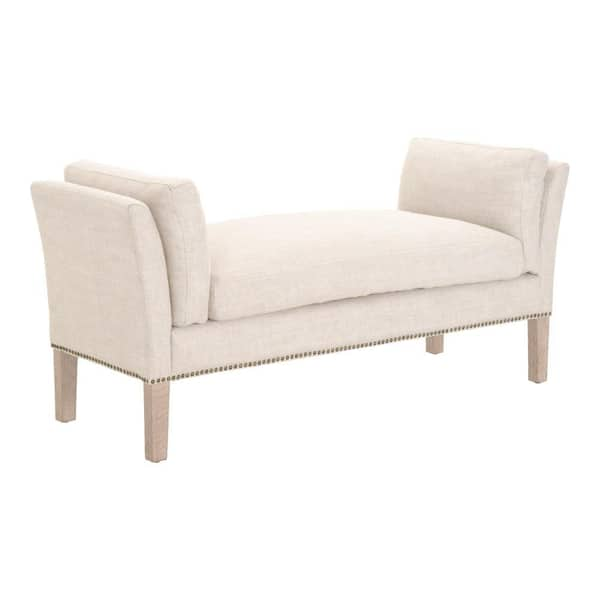 Benjara 60 in. Beige Backless Bedroom Bench with Flared Arms and Nail ...