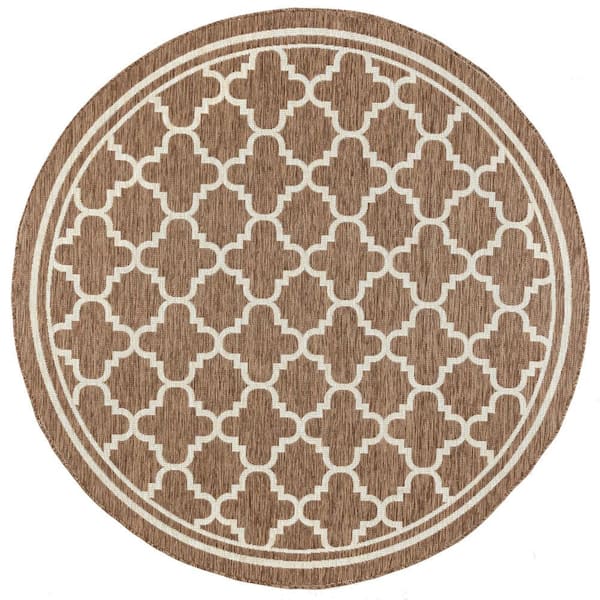 Eco Geometric Gold 6 ft. Round Indoor/Outdoor Area Rug