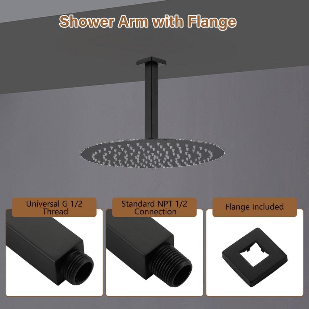 Matte Black Stainless Steel Ceiling Mounted Shower Arm