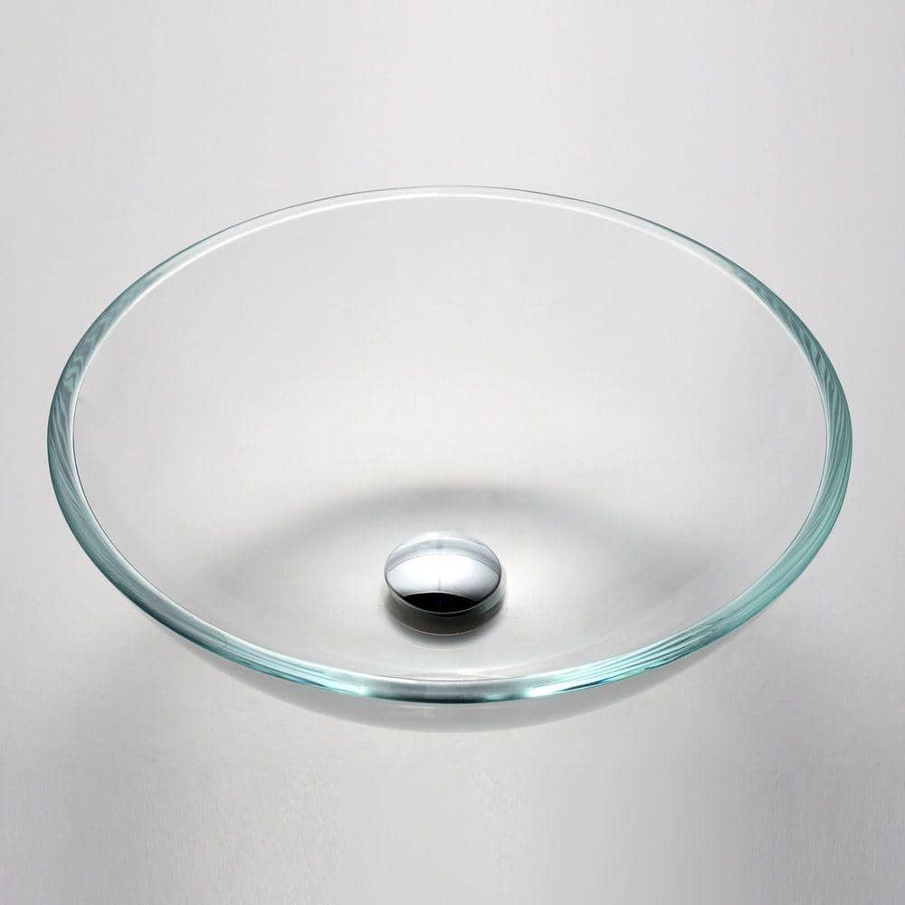 Crystal Clear Round Glass Vessel Bathroom Sink with Engraved Design