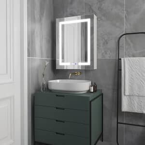 24 in. W x 30 in. H Silver Recessed/Surface Mount Medicine Cabinet with Mirror LED Lighting Defogger and Left Hinge