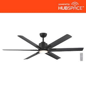 Kensgrove II 60 in. Smart Indoor/Outdoor Matte Black Ceiling Fan with Remote Included Powered by Hubspace