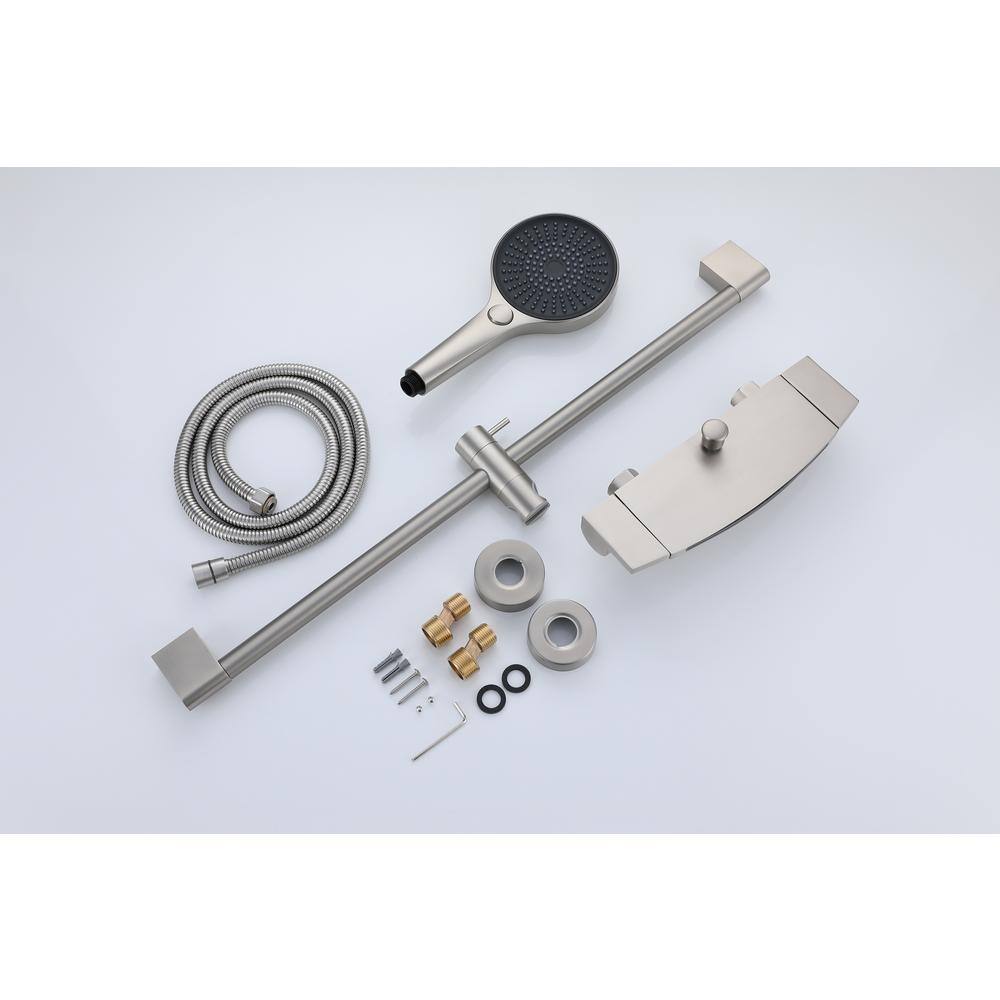 Brushed Nickel Wall Mount Waterfall Faucet Set with Adjustable Hand Shower