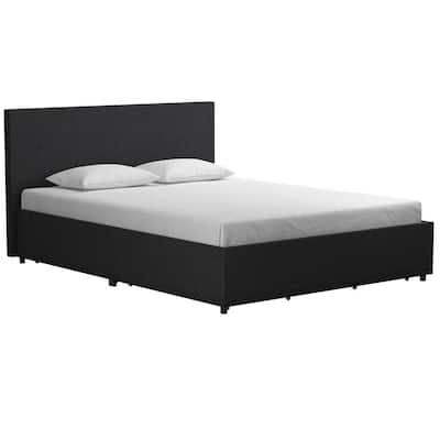 Dark Gray Linen Upholstered Queen Bed, Paxton Cal King Storage Bed