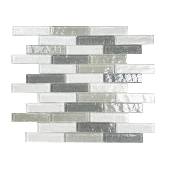 Geo Gray 13 in. x 13 in. Brick Textured Glass Mosaic Wall and Pool Tile (1 sq.ft/Each)