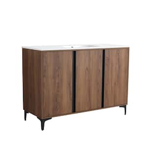 47.2 in. W x 18.1 in. D x 33.5 in. H Single Bath Vanity in Brown Walnut Finish with White Solid Surface Resin Sink