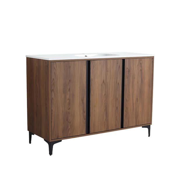 Bellaterra Home 47.2 in. W x 18.1 in. D x 33.5 in. H Single Bath Vanity in  Brown Walnut Finish with White Solid Surface Resin Sink 500603-48 - The Home  Depot