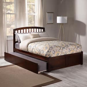 Richmond Walnut Brown Solid Wood Frame Queen Platform Bed with Footboard and Twin XL Trundle