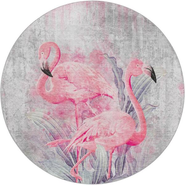 Dream Shag Premium Machine Washable Abstract ADS197 Pink 8 ft. x 8 ft. Round Rug