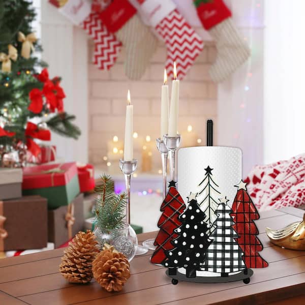 Christmas Paper Towel Holder, Freestanding Xmas Tree Kitchen Decor Accessories for Winter Home Bathroom Countertop