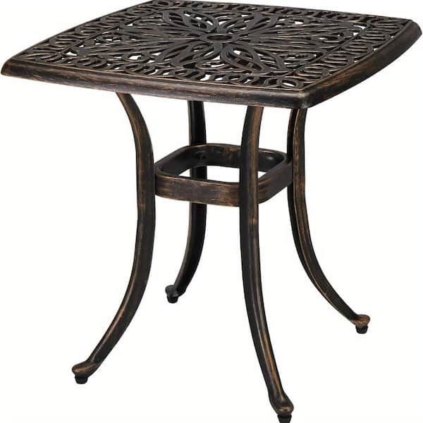 Cisvio 21.3 in. Vintage Bronze Cast Aluminum Outdoor Table with Drop Shelf, All-Weather Round Patio Coffee Table